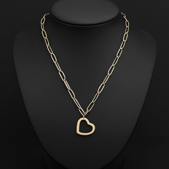 Vintage Sterling Silver Open Heart Necklace with Paper Clip Style Chain EUC - Picture 1 of 11